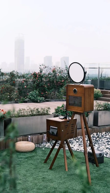 A wooden photobooth